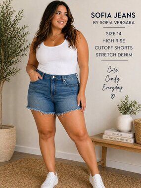 Sofia Jeans by Sofia Vergara Cutoff Denim Shorts Size 14 High Rise Frayed Hem